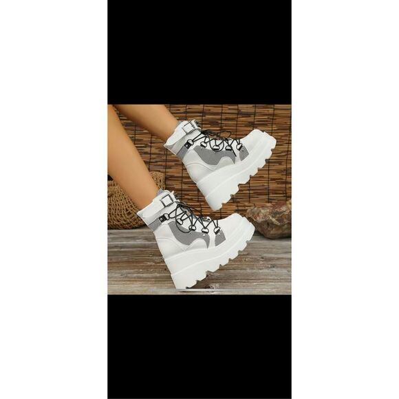 Elevated platform punk style, boots, stylish design combo zipper in the back net - Picture 5 of 16